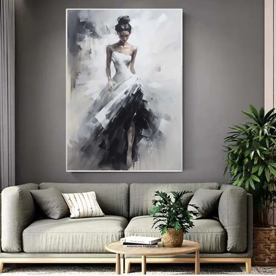 Contemporary Figurative Painting | Large Vertical Woman Black & White Art #ZZ 189