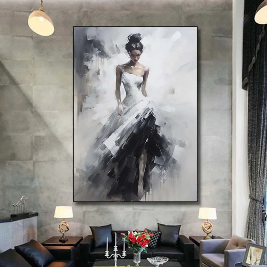 Contemporary Figurative Painting | Large Vertical Woman Black & White Art #ZZ 189