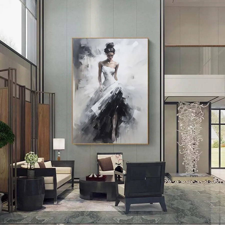 Contemporary Figurative Painting | Large Vertical Woman Black & White Art #ZZ 189