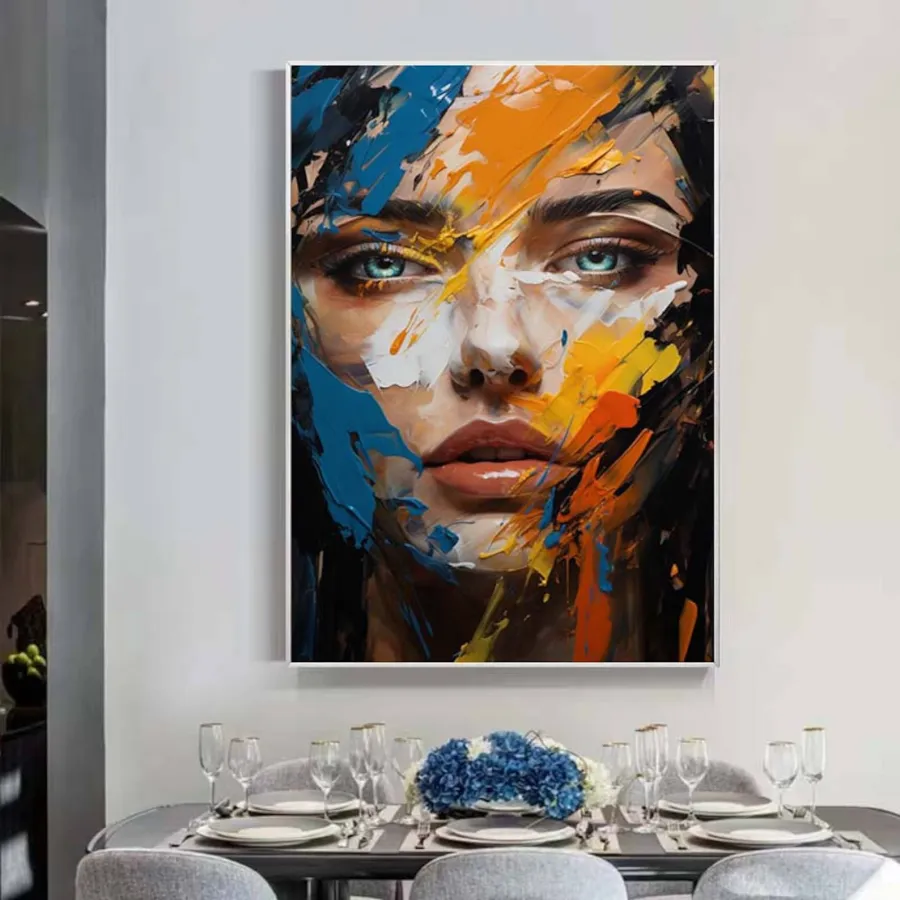 Contemporary Figurative Painting | Large Vertical Abstract Face Canvas Art