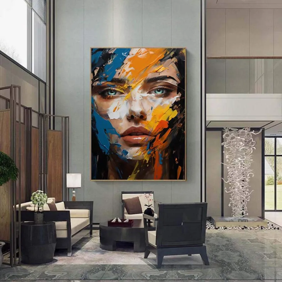 Contemporary Figurative Painting | Large Vertical Abstract Face Canvas Art #ZZ 202