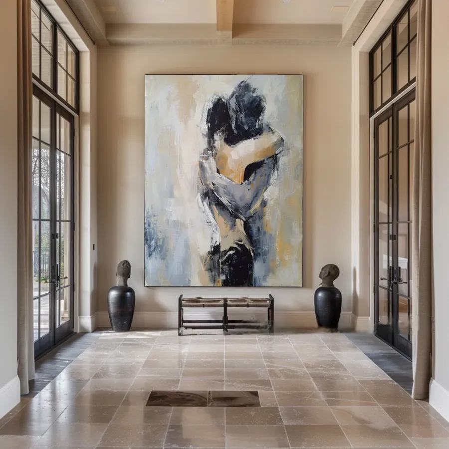 Large Contemporary Wall Art | Textured Couple Love Painting Vertical