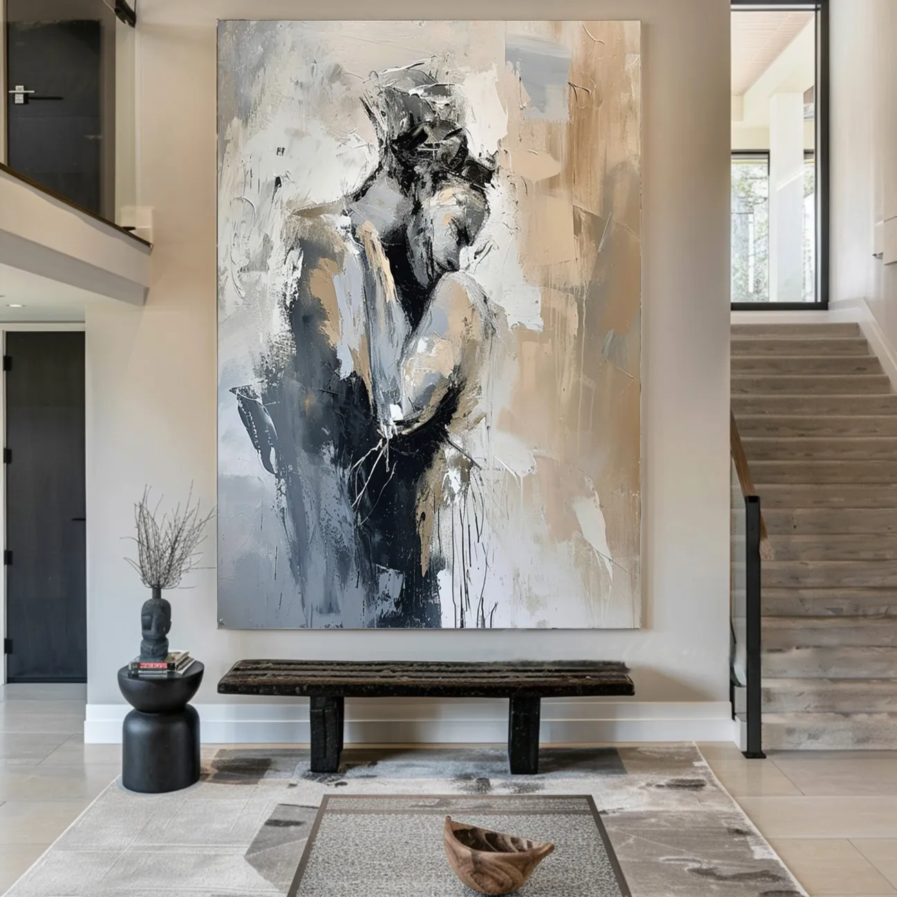 Romantic Abstract Painting | Oversized Vertical Canvas Art Couple Decor