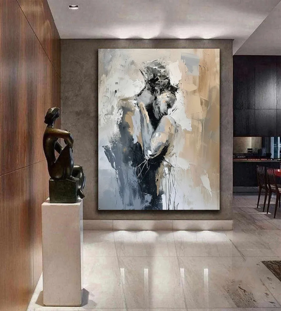Romantic Abstract Painting | Oversized Vertical Canvas Art Couple Decor #ZZ 191