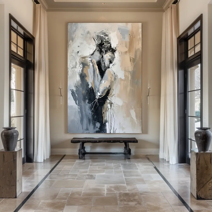 Romantic Abstract Painting | Oversized Vertical Canvas Art Couple Decor #ZZ 191