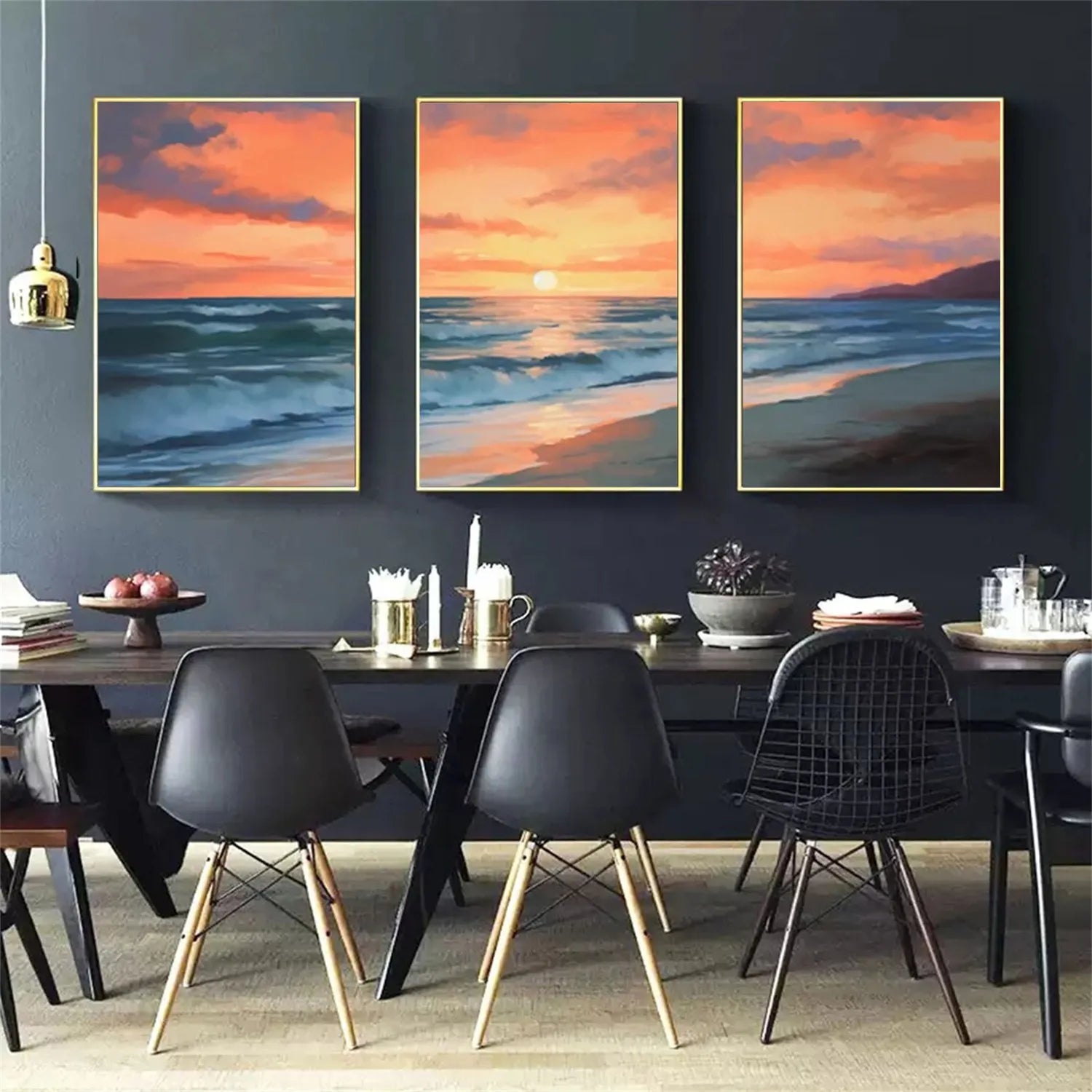 Handmade Sunset Seascape - Orange Blue Wall Art #JJ 206