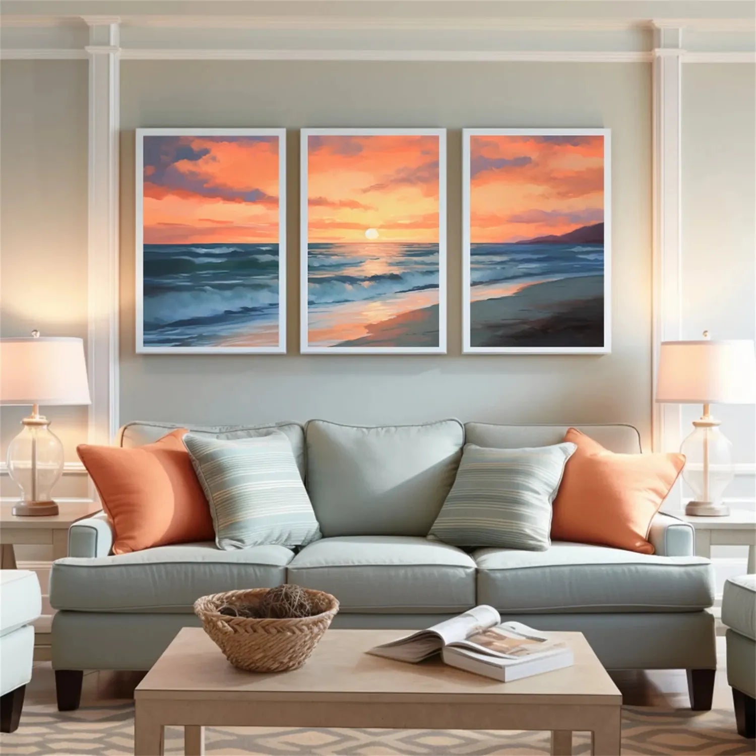 Handmade Sunset Seascape - Orange Blue Wall Art #JJ 206