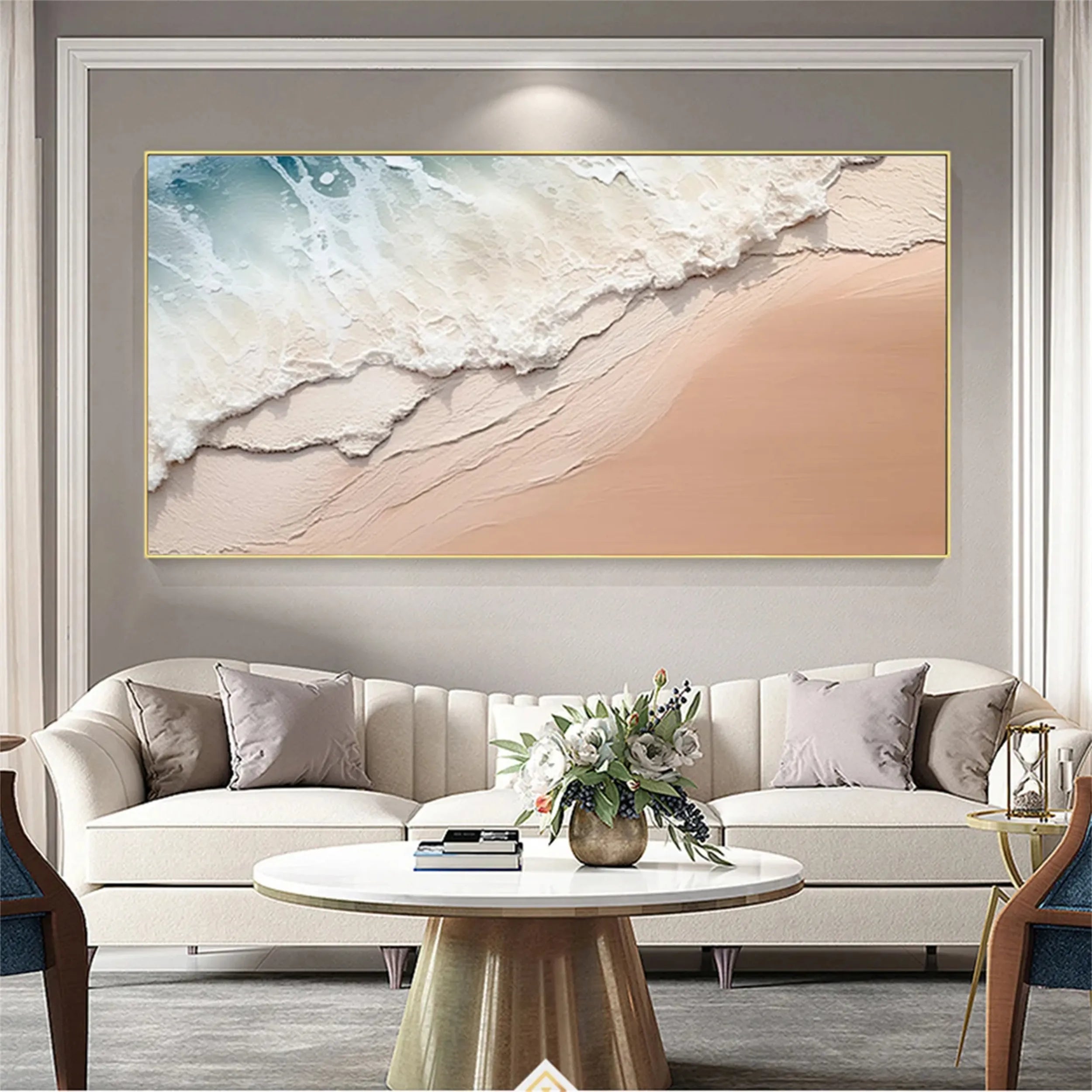 Oversized Horizontal Wall Art | Textured Coastal Painting Above Couch