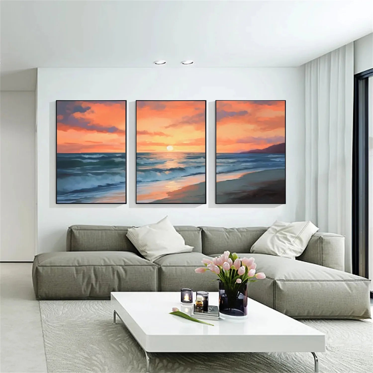 Handmade Sunset Seascape - Orange Blue Wall Art #JJ 206