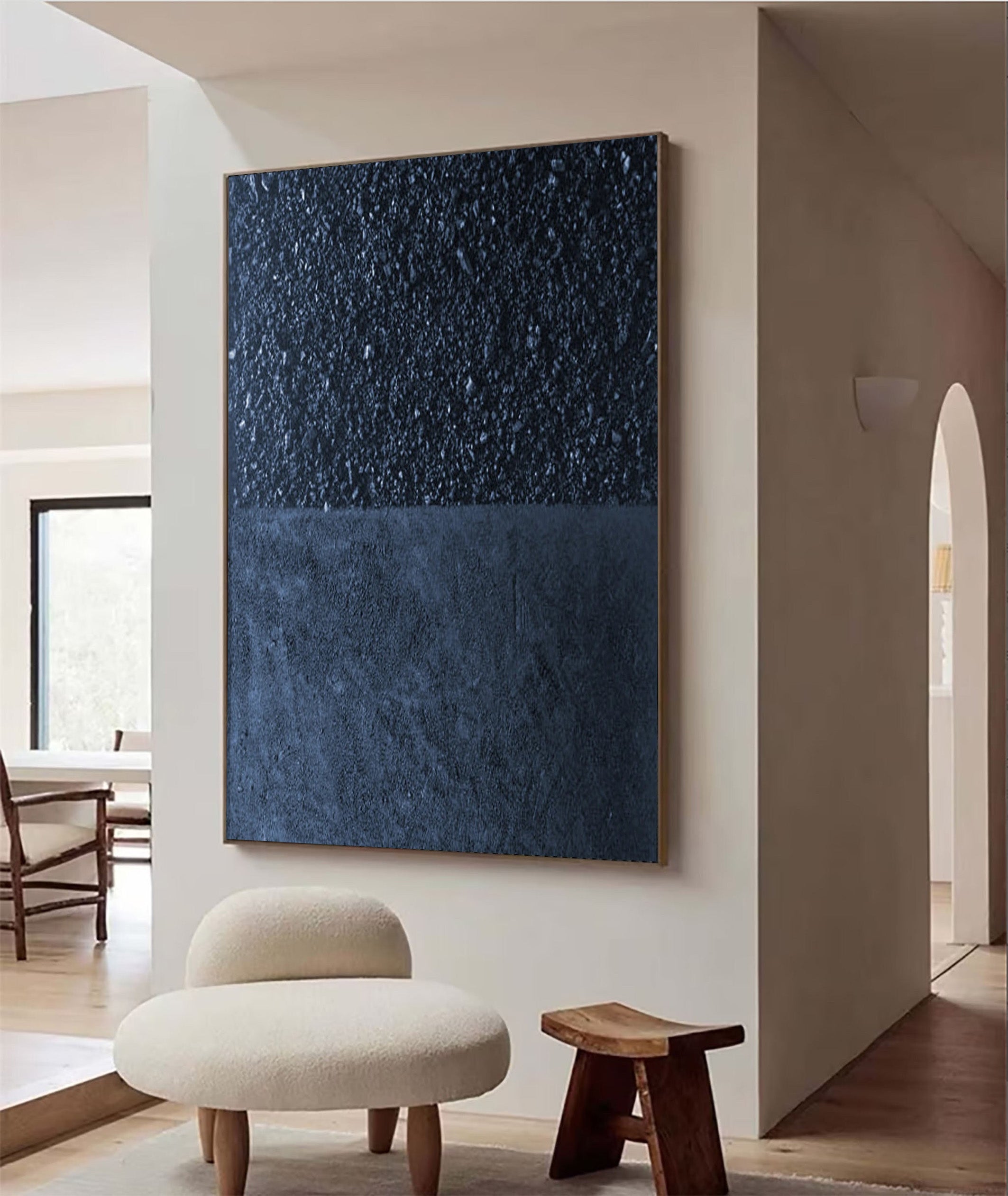 Deep Blue Textured Abstract Oil Painting - Modern Minimalist Art #JJ 062