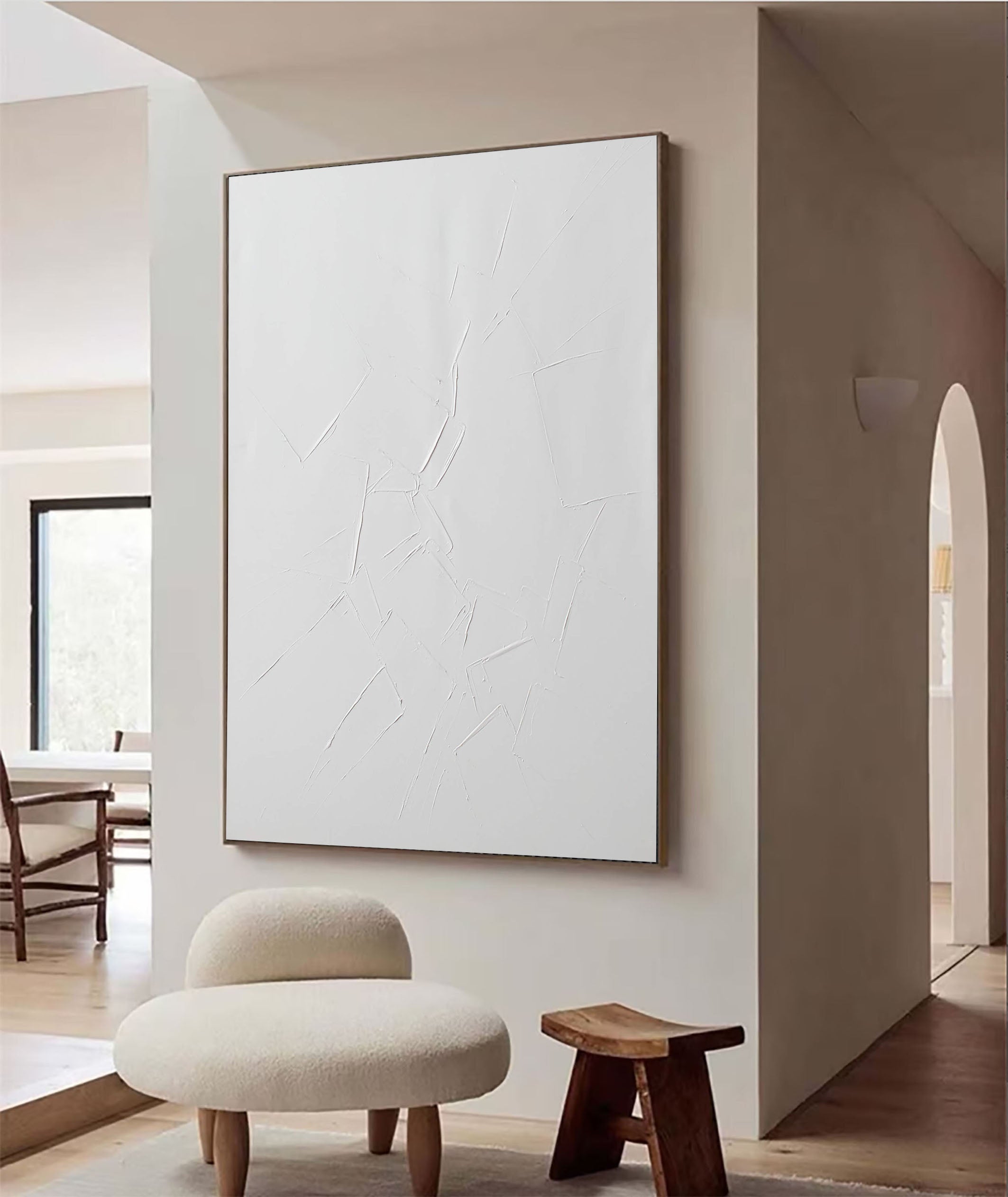 Large Minimalist White Textured Abstract Wall Art #TC 125