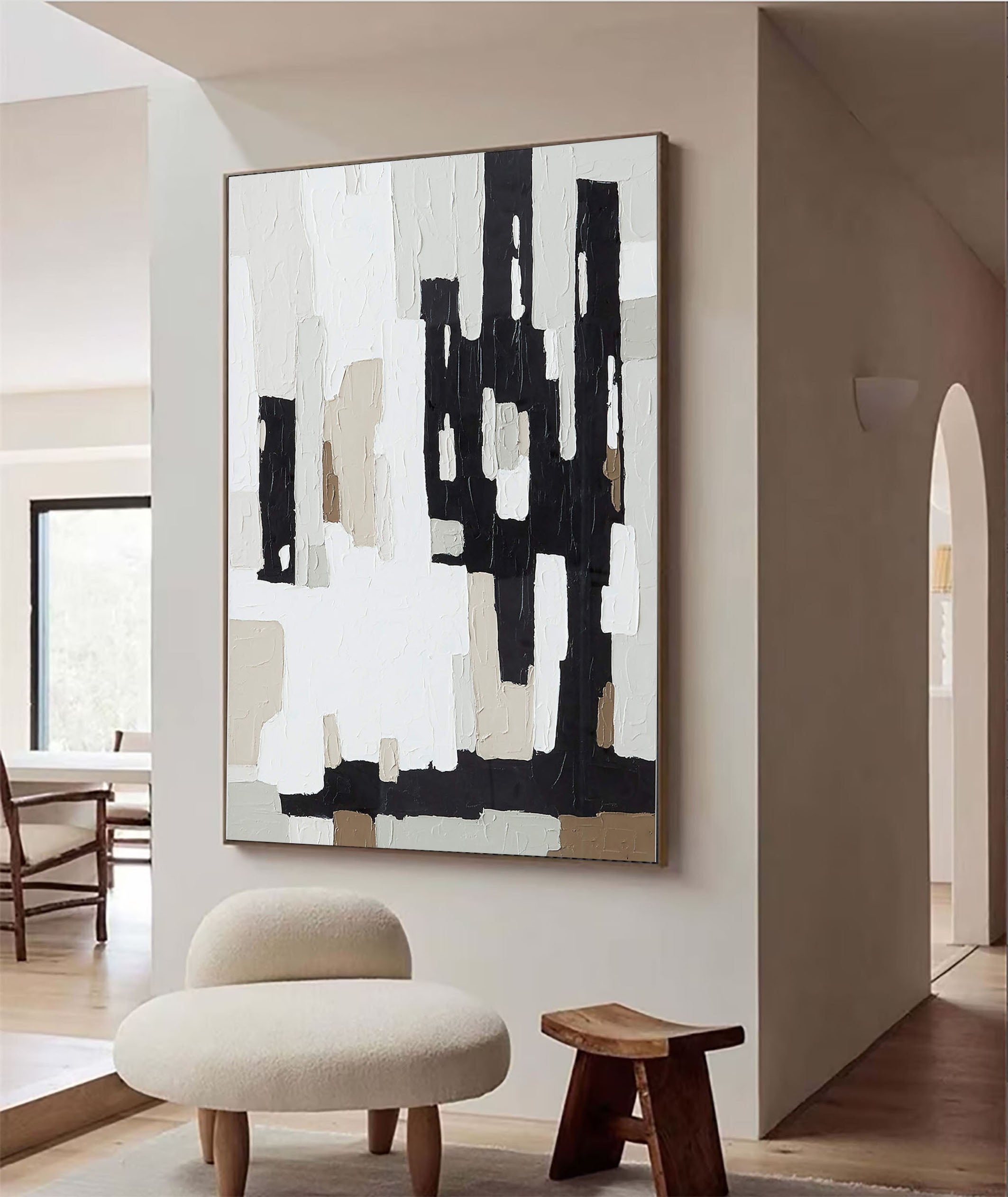 Textured Abstract Art - Black and White Modern Painting #TC 114