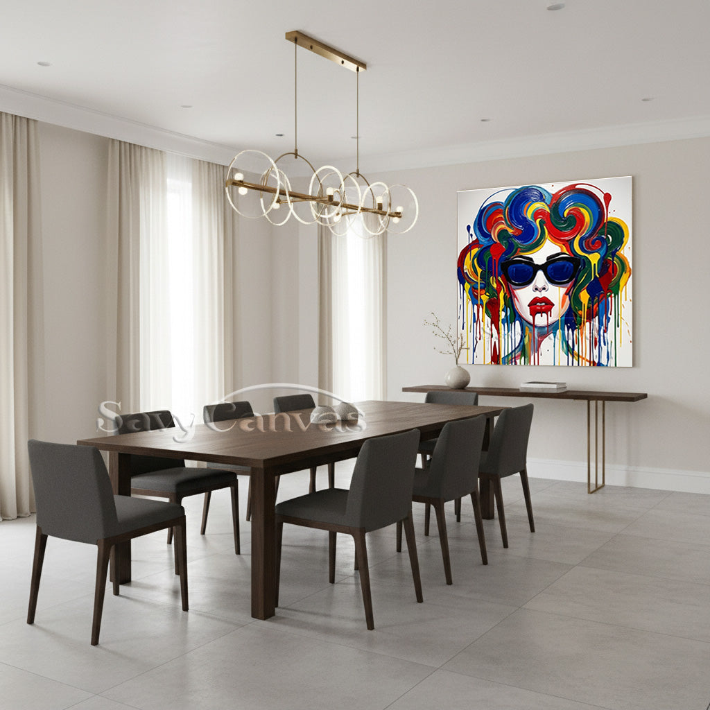 Colorful Pop Art Woman Oil Painting | Modern Drip Wall Art #SS 114