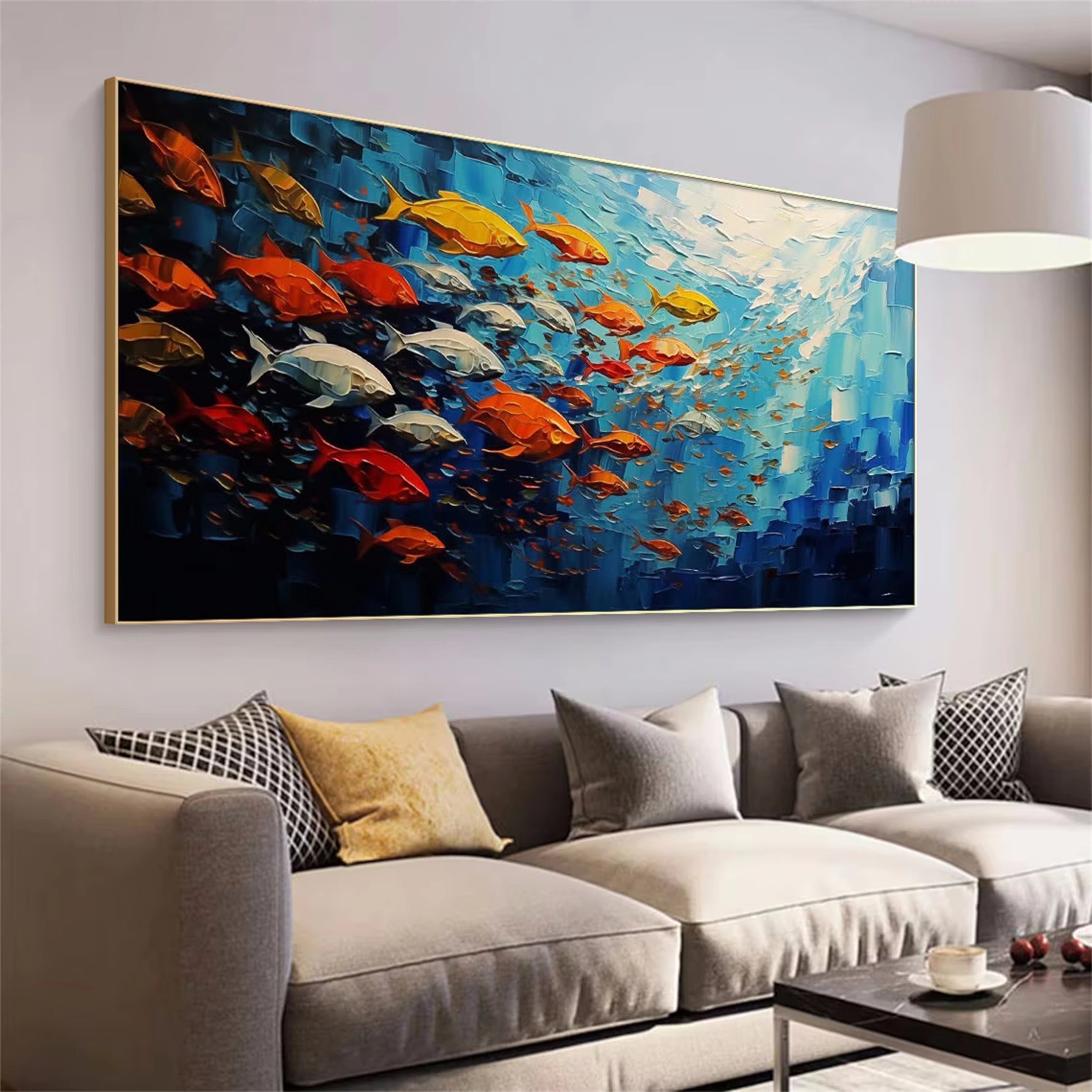 Large  Abstract Oil Painting Fish Wall Art - Ocean Painting #JJ 242