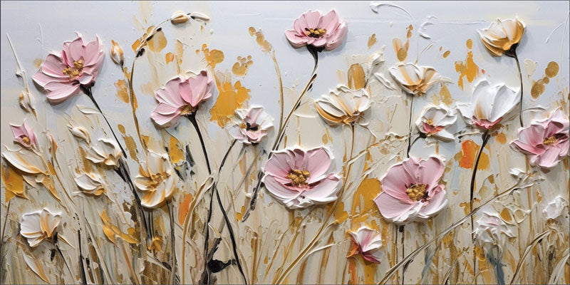 floral art✼•• Textured Floral Wall Art | Large Pink White Flowers Canvas Painting #Z