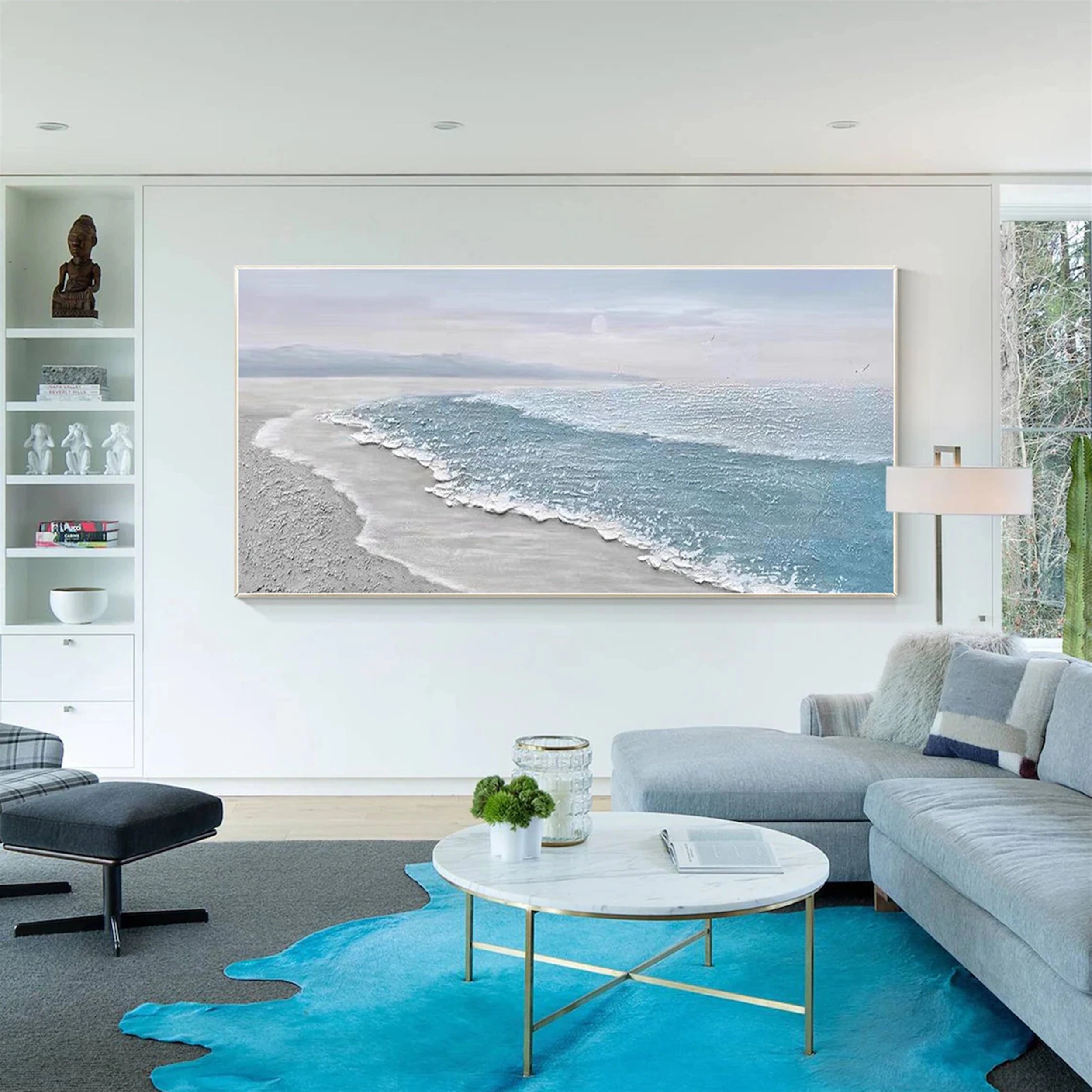 Large Coastal Seascape Painting | Modern Blue Ocean & Beach Canvas Art