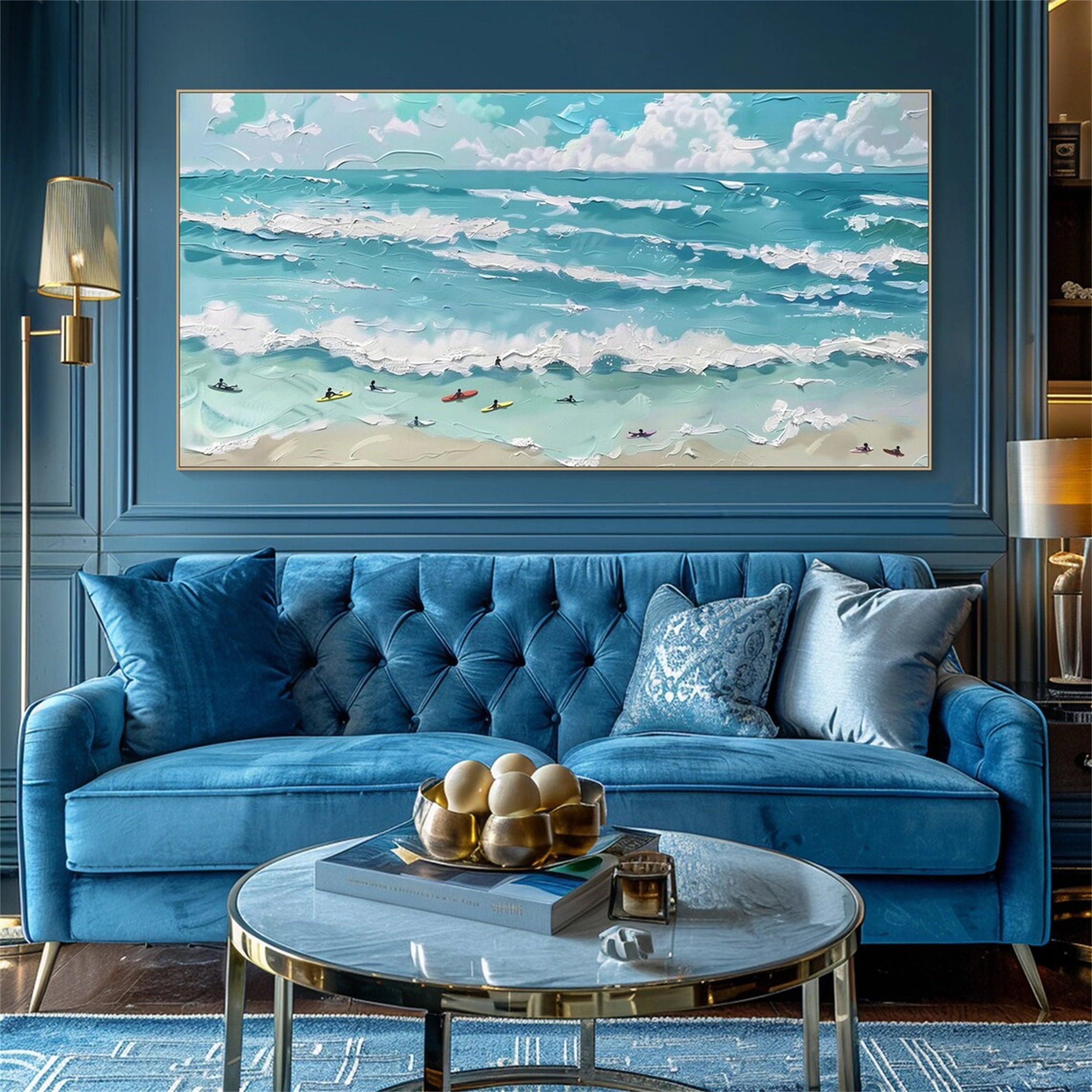 Surfing Beach Painting | Turquoise, Sand, Impasto Art