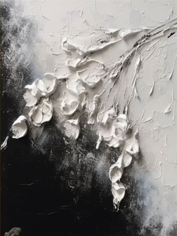Black and White Floral Wall Art | Large Vertical Textured 3D Painting #ZZ 183