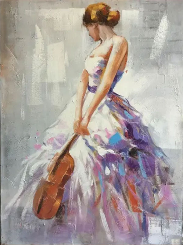 Large Contemporary Wall Art | Vertical Abstract Woman Violin Painting #ZZ 187