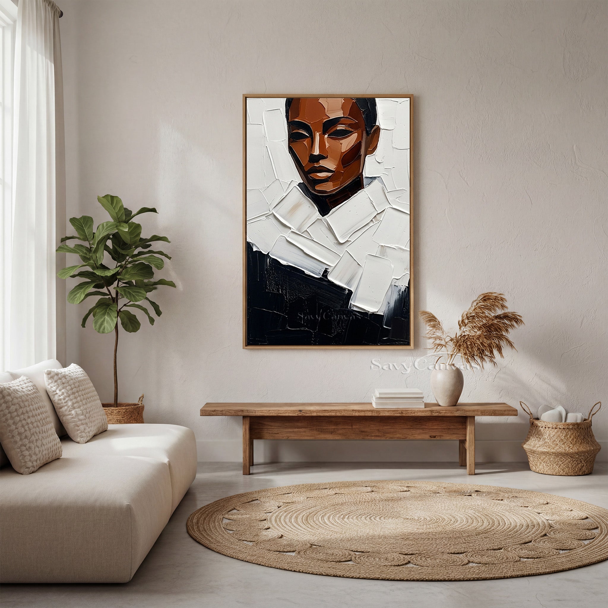 Modern Impasto African Woman Portrait Oil Painting on Canvas #SS 149