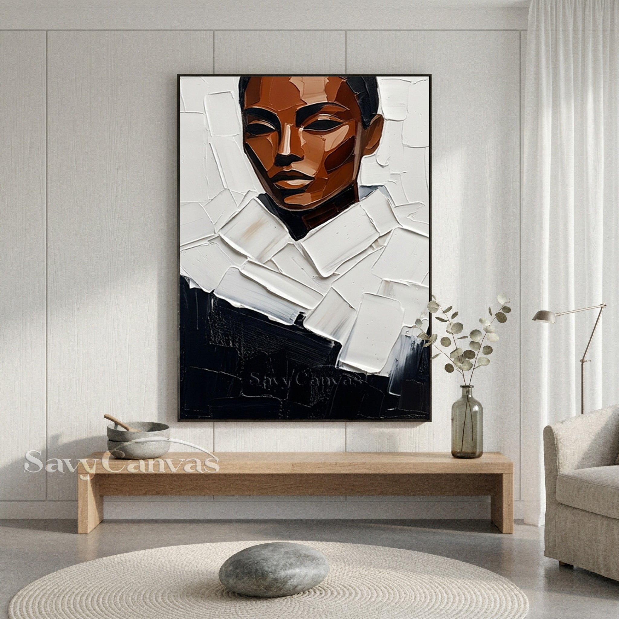 Modern Impasto African Woman Portrait Oil Painting on Canvas #SS 149