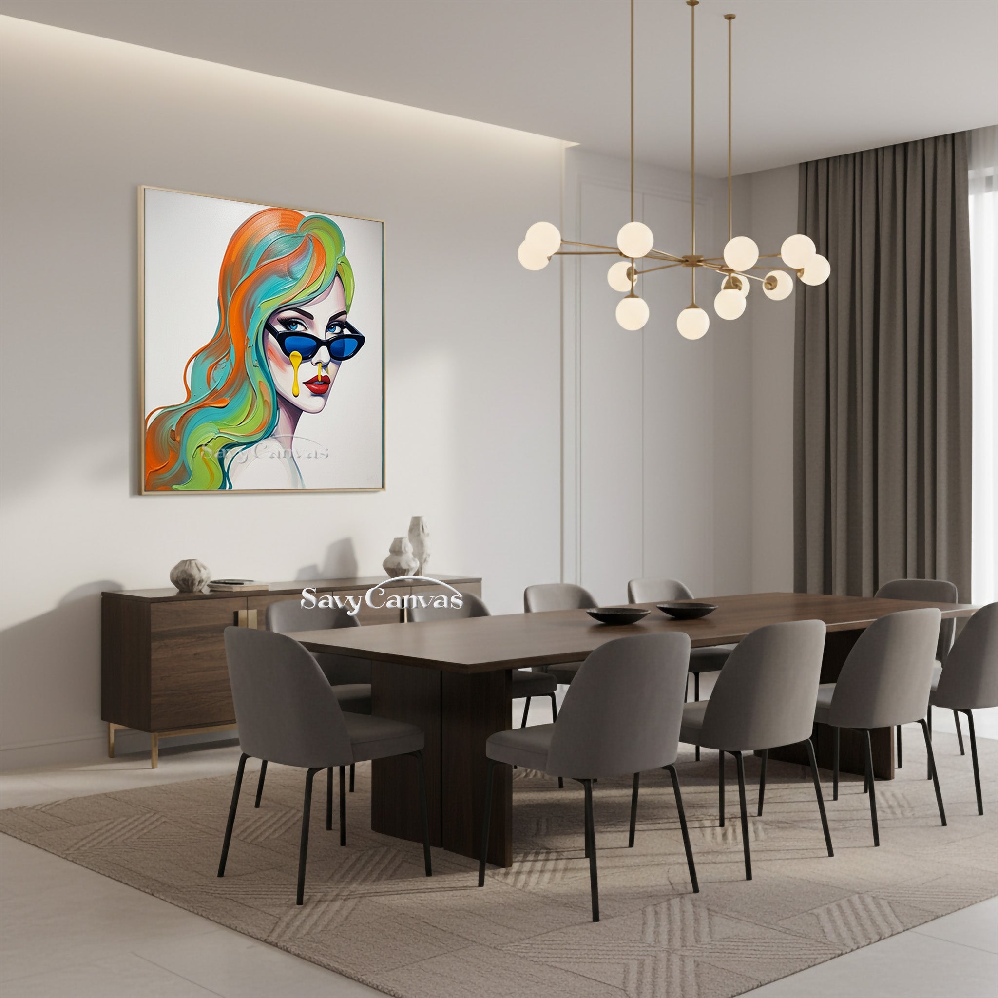 Chic Woman with Blue Sunglasses Art | Pop Art Style Canvas Decor #SS 115