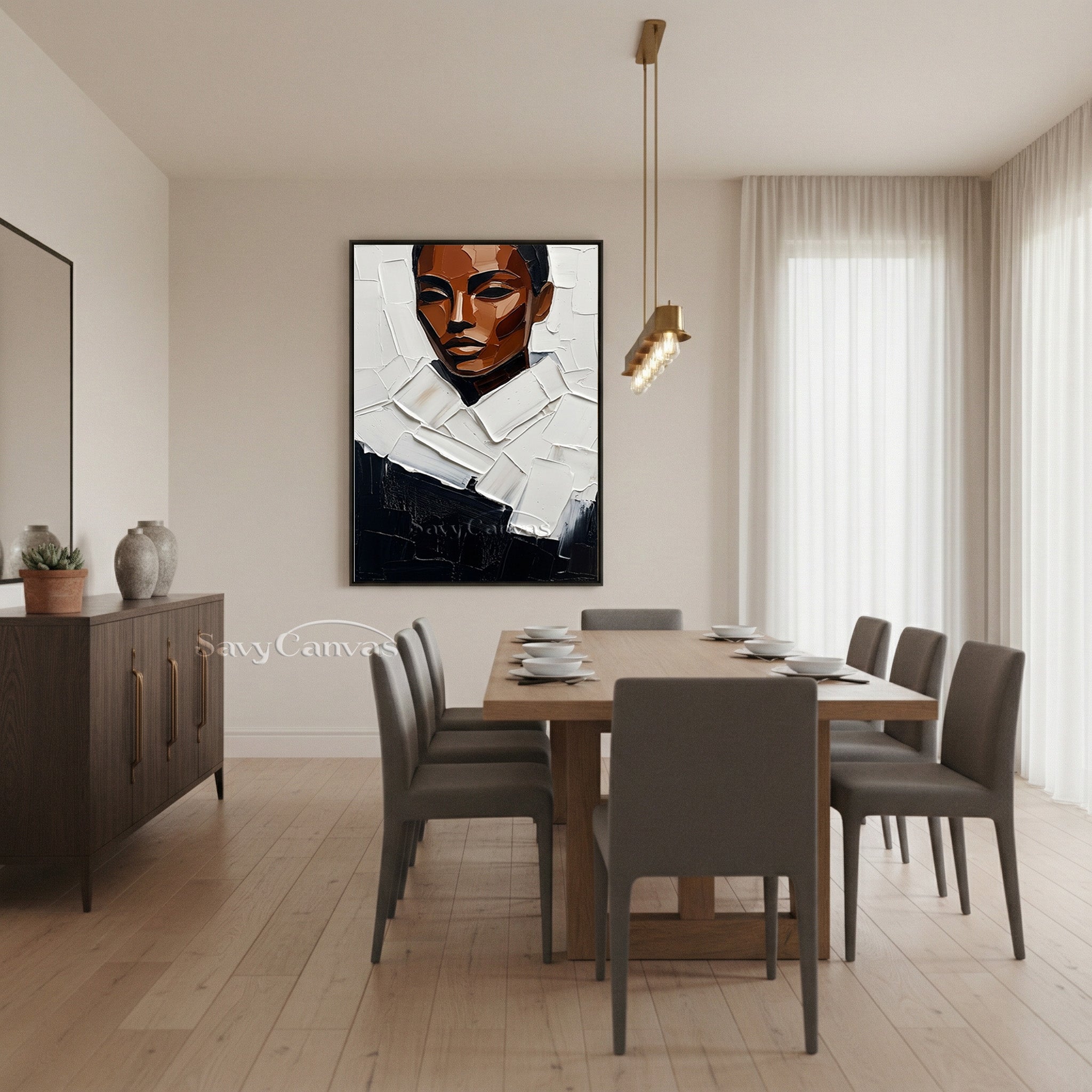 Modern Impasto African Woman Portrait Oil Painting on Canvas #SS 149