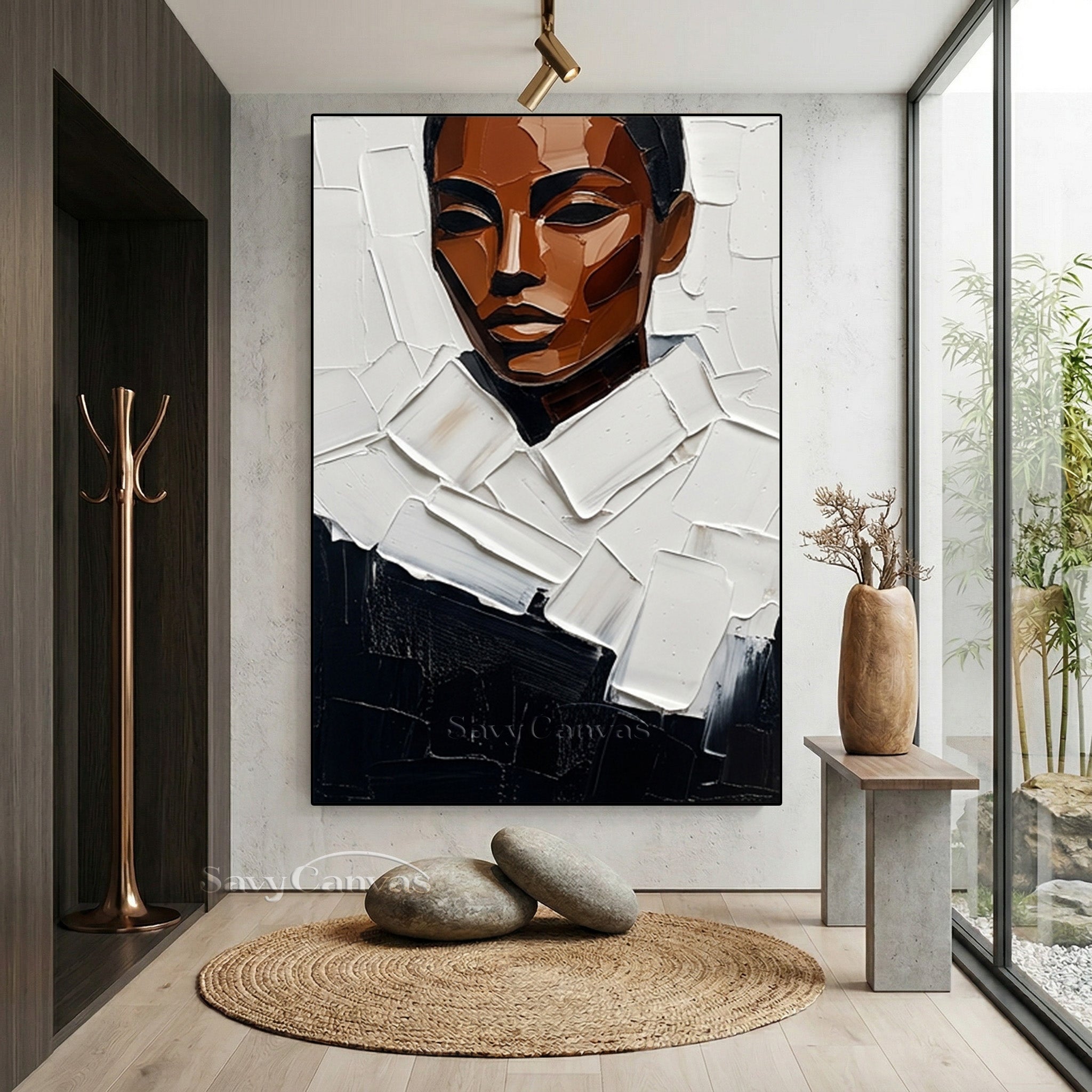 Modern Impasto African Woman Portrait Oil Painting on Canvas #SS 149
