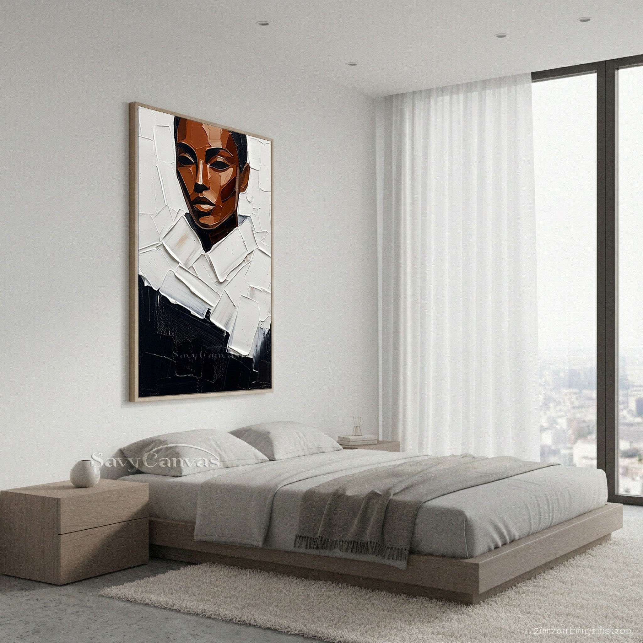 Modern Impasto African Woman Portrait Oil Painting on Canvas #SS 149