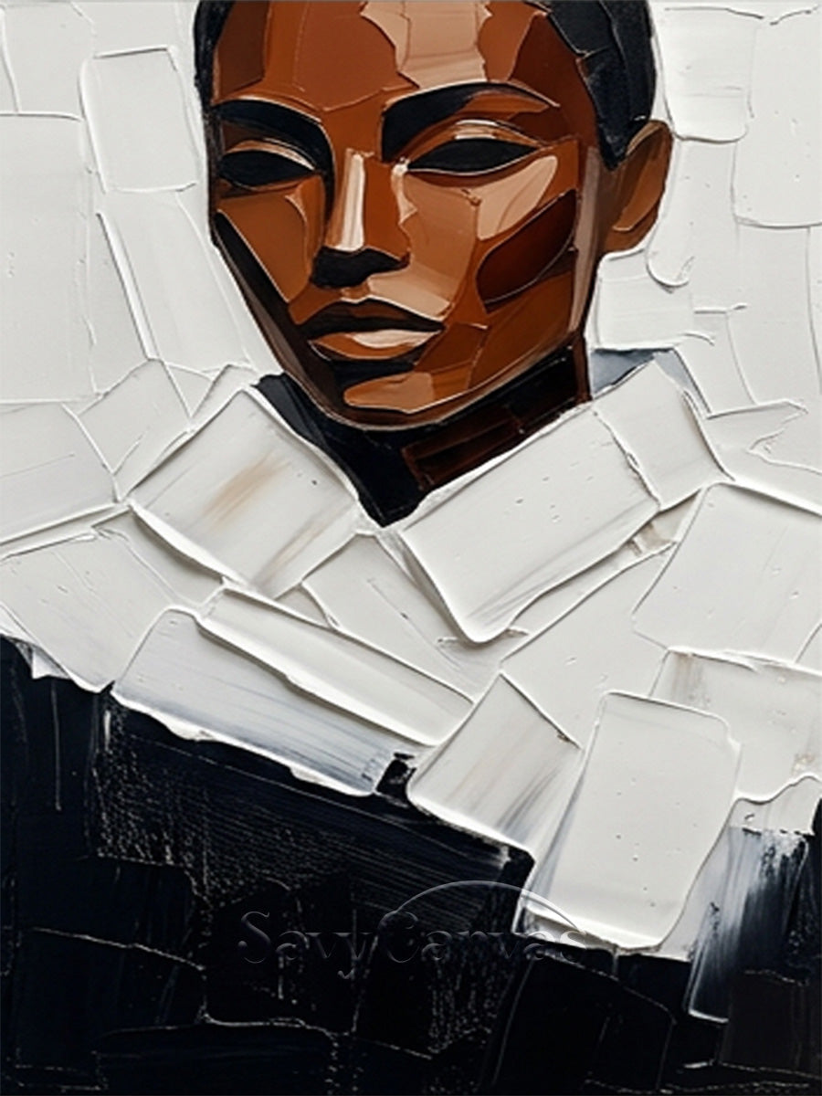 Modern Impasto African Woman Portrait Oil Painting on Canvas #SS 149