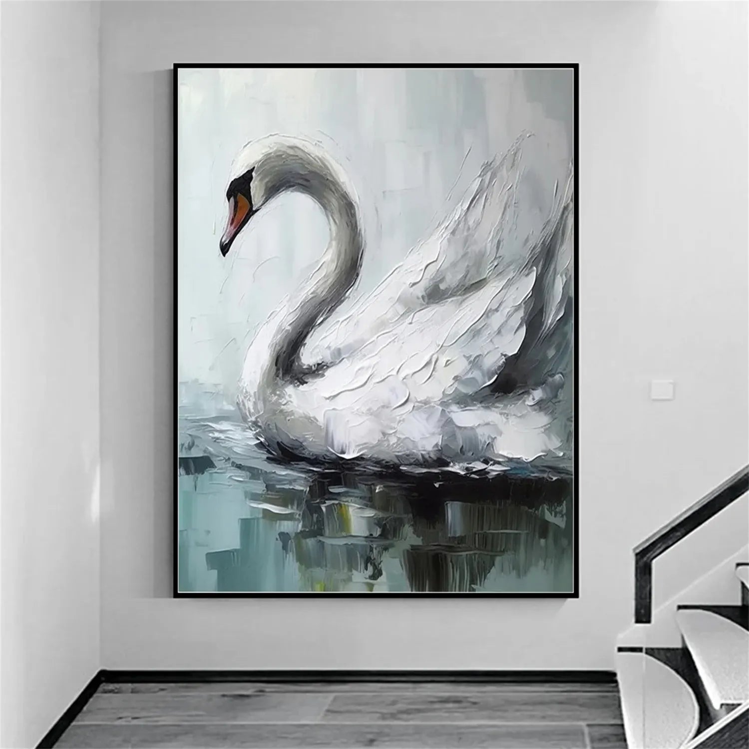 White Swan Wall Art | Large Textured Bird Painting Canvas #ZZ 210