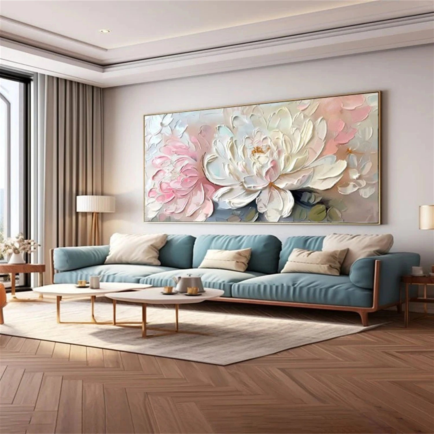 Textured Floral Painting – White & Pink Flower Wall Art #JJ 294