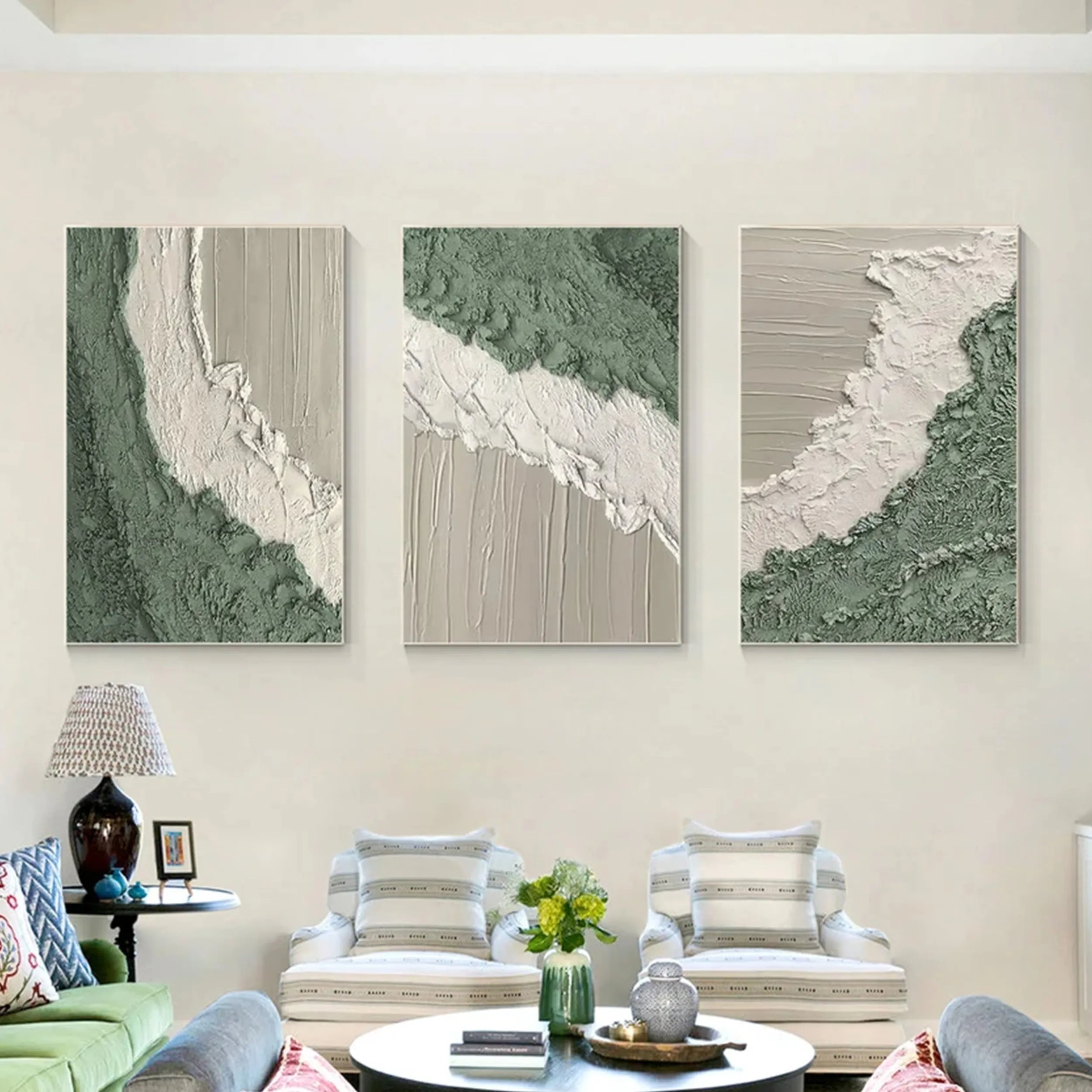 Serene Green Coastal Art - Textured White Wave