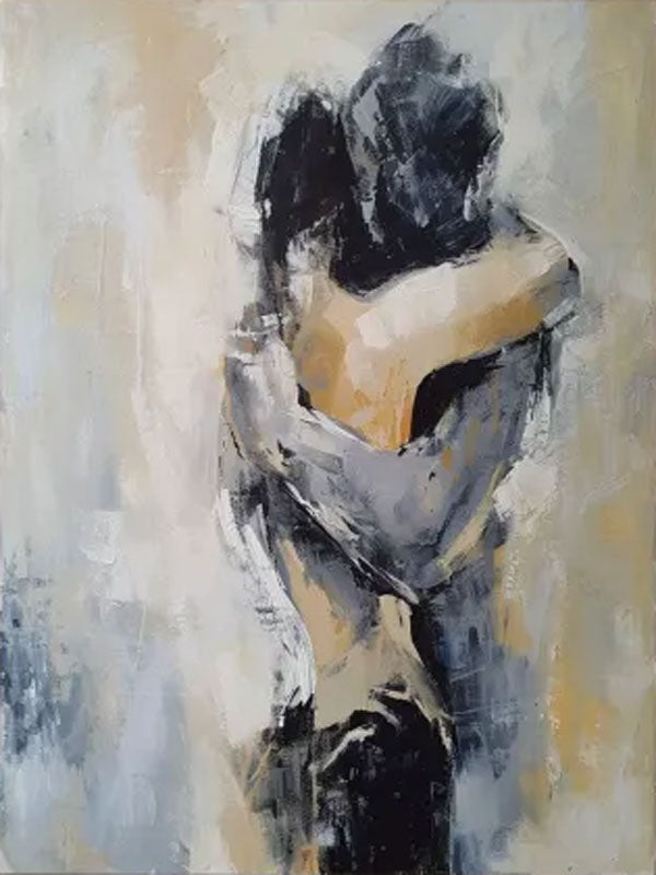 Abstract Couple Embrace Painting | Large Vertical Romantic Wall Art #ZZ 190