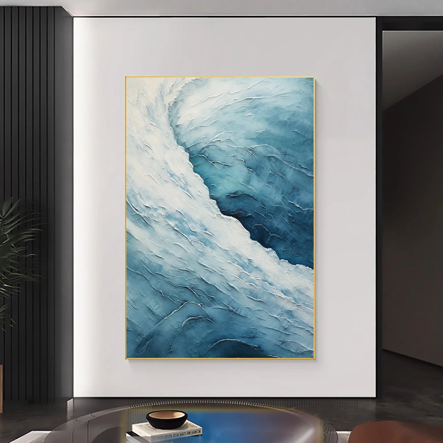 Modern Blue Wave Textured Abstract Oil Painting - Ocean Art # JJ119
