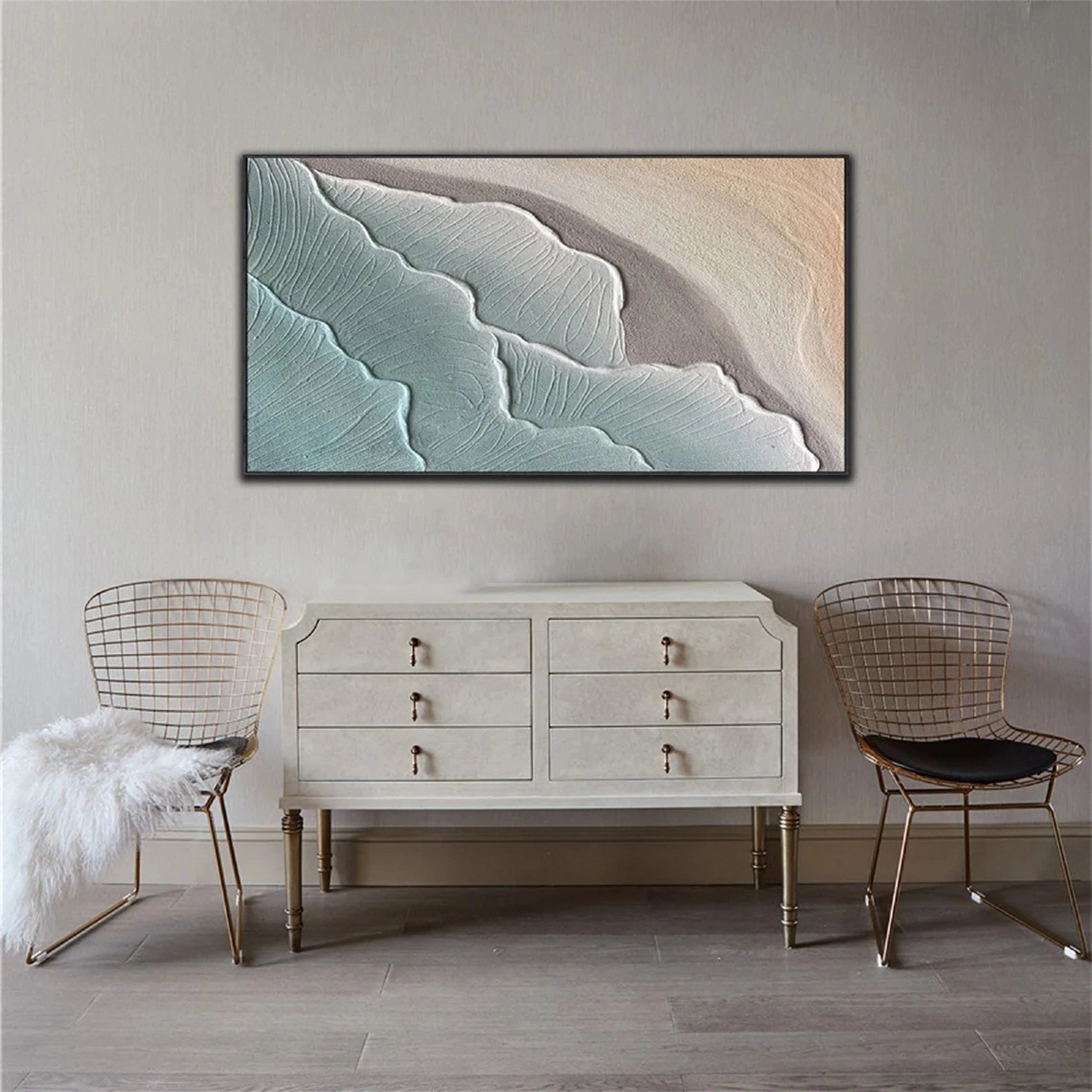 Minimalist Gray White Textured Beach Art