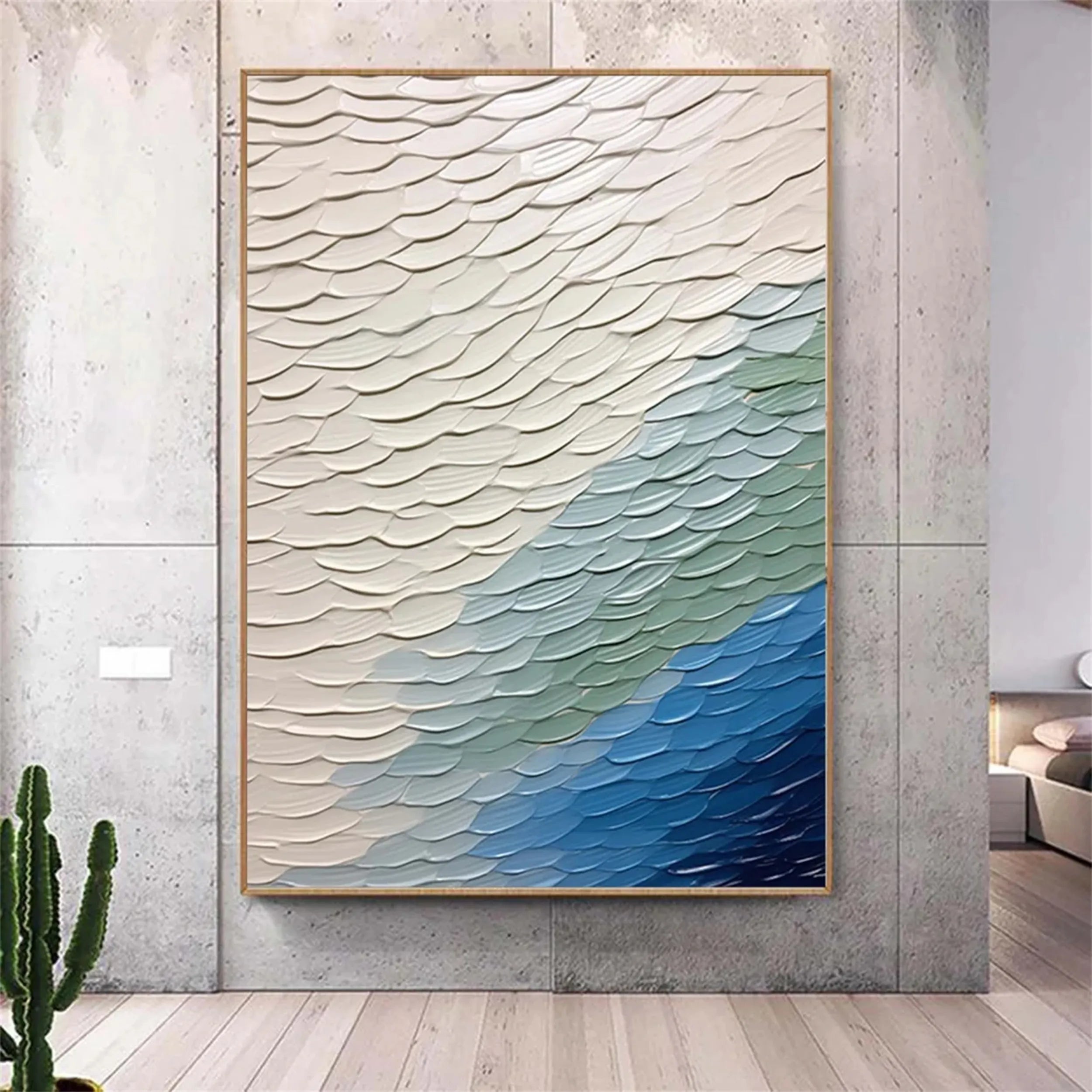 Unique White Blue Green Textured Abstract - Modern Serene Art Gift # JJ 128
