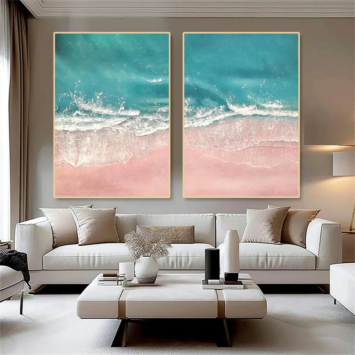 Aerial Beach Duo - Pink Sand Turquoise Ocean