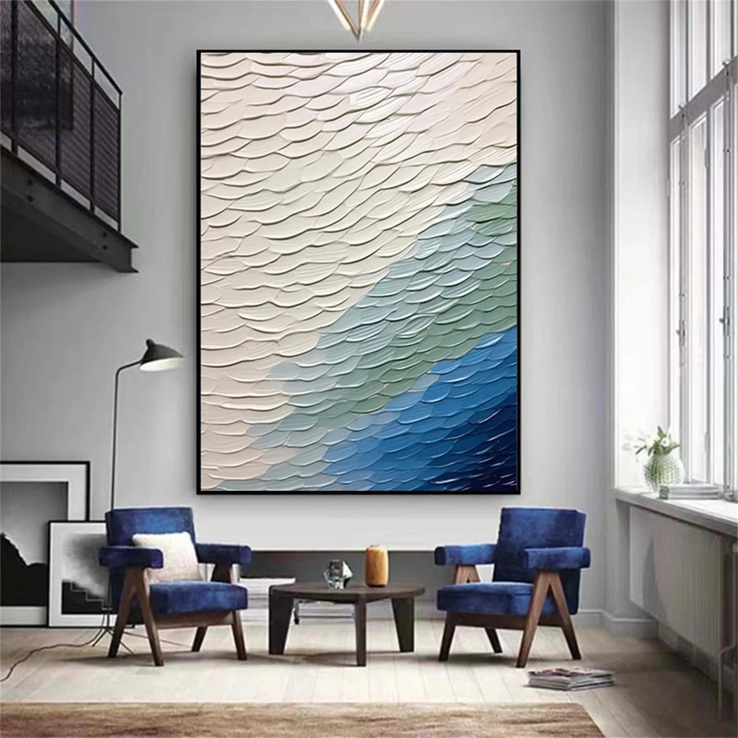 Unique White Blue Green Textured Abstract - Modern Serene Art Gift # JJ 128