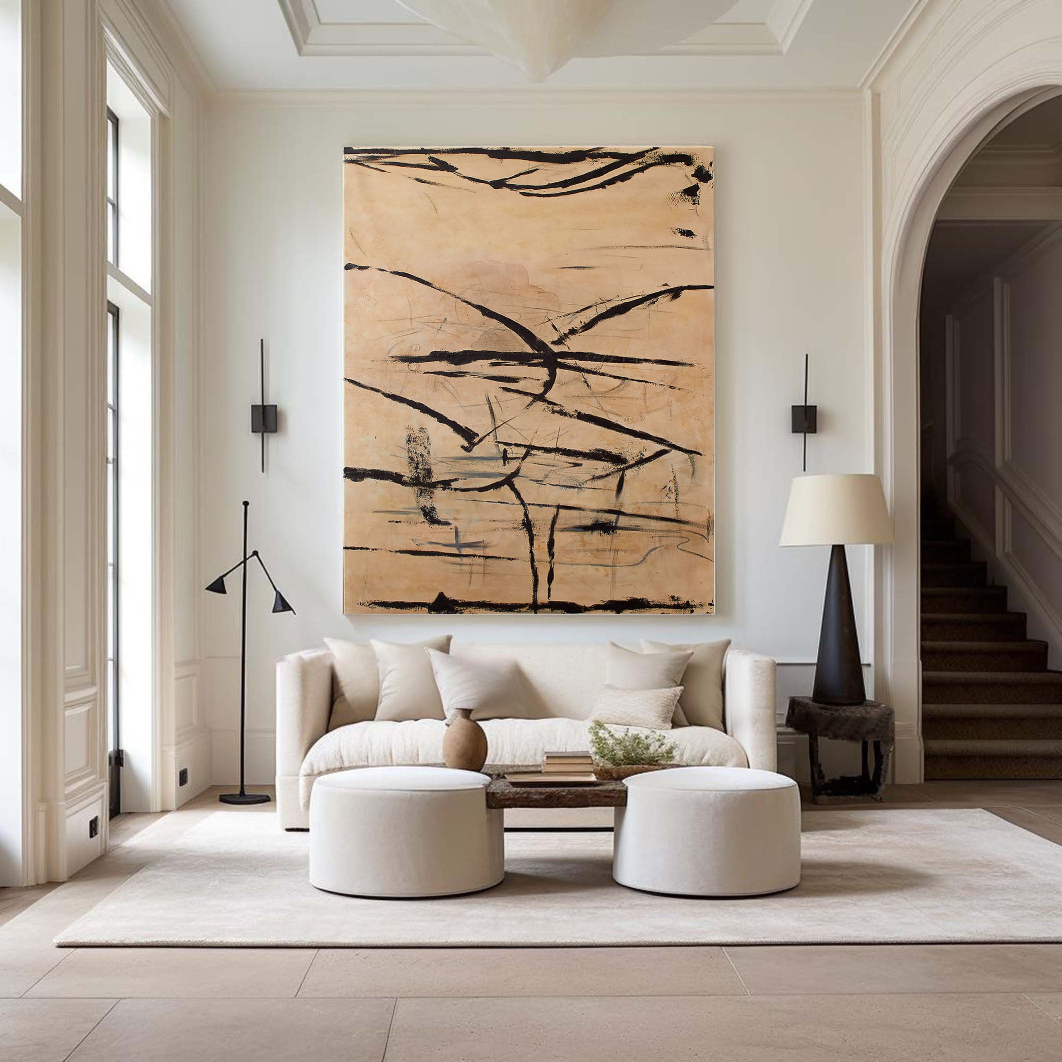 Abstract Black & Beige Oil Painting for Modern Decor
