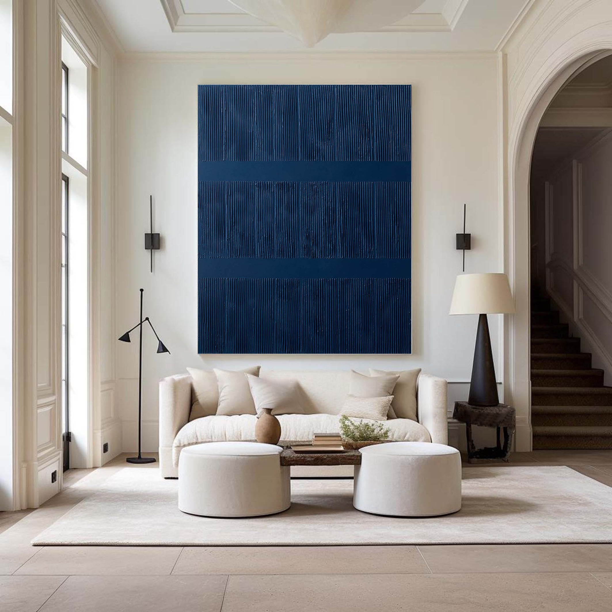 Large Blue Textured Abstract Wall Art #TC 115