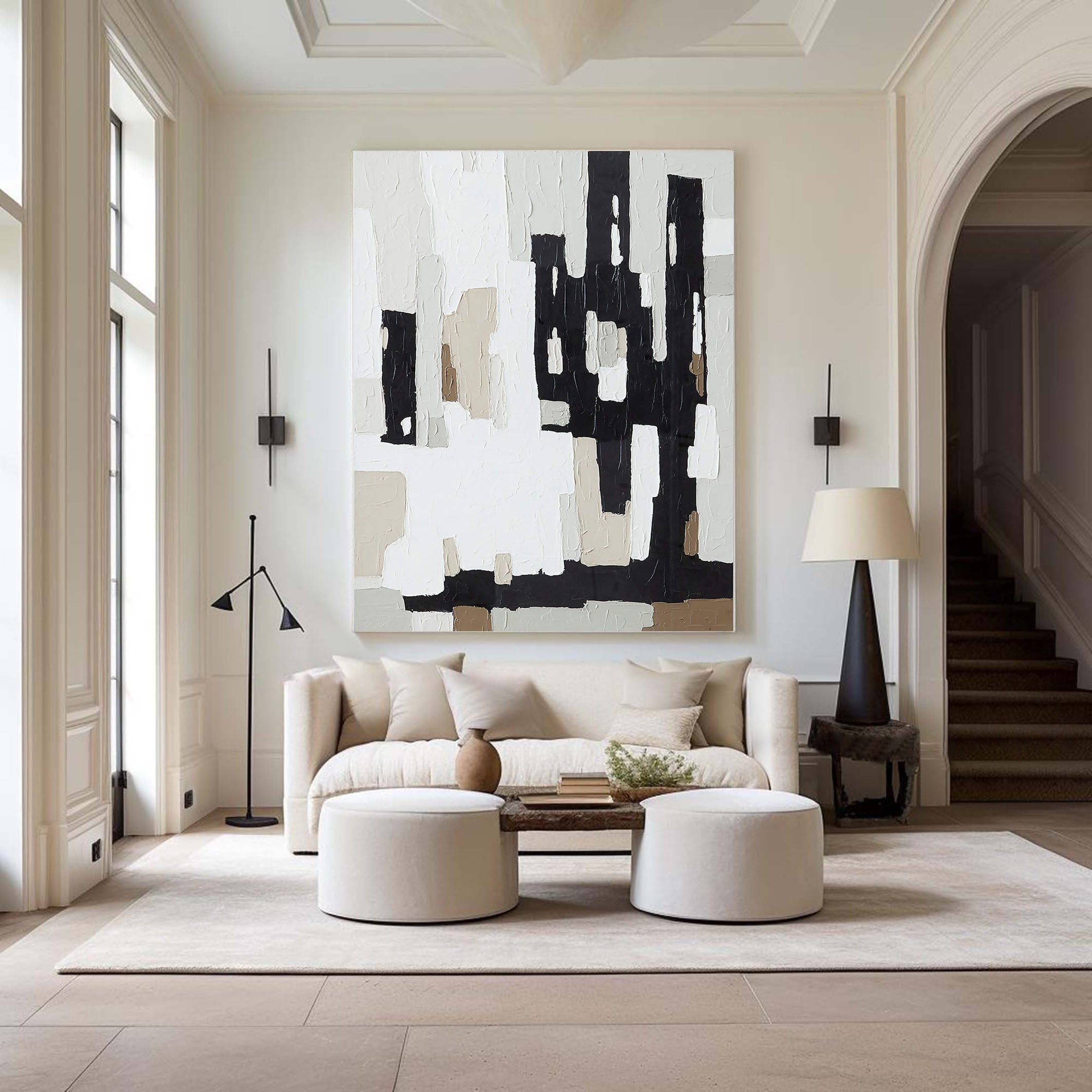 Textured Abstract Art - Black and White Modern Painting #TC 114