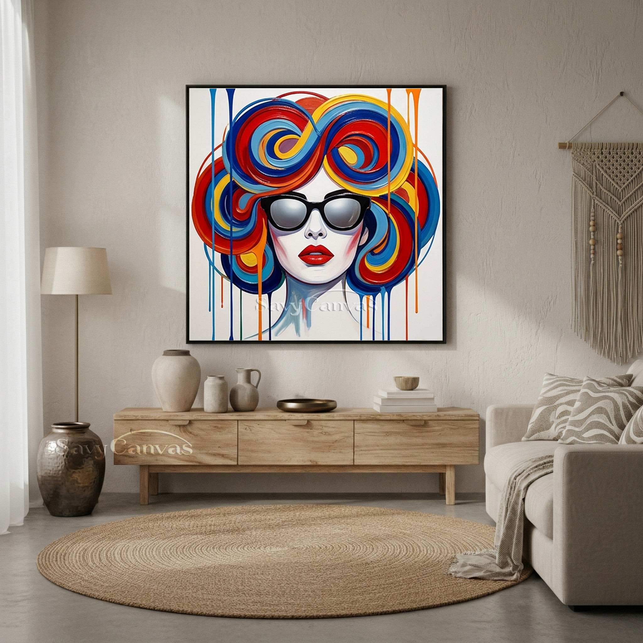 Modern Pop Art Woman Painting | Colorful Swirl Hair Wall Art #SS 116