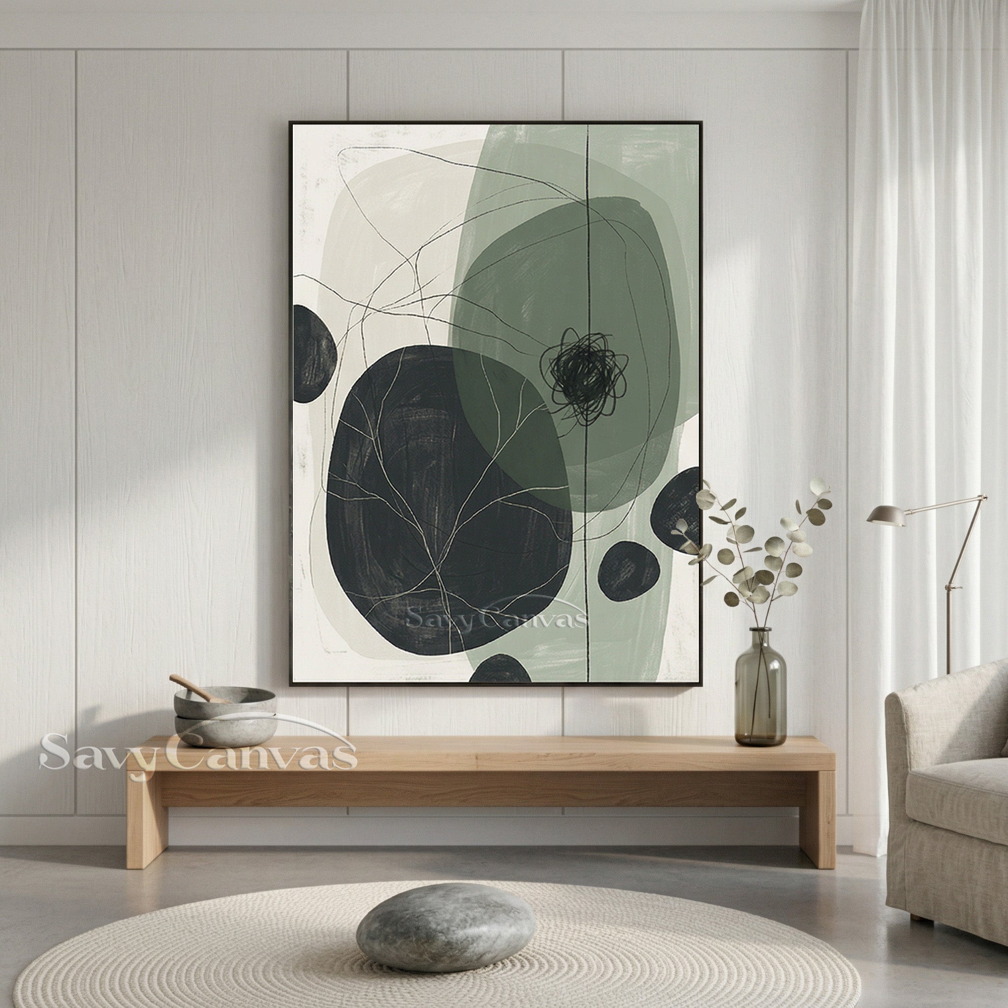Modern Sage Green Abstract Oil Painting #SS 076