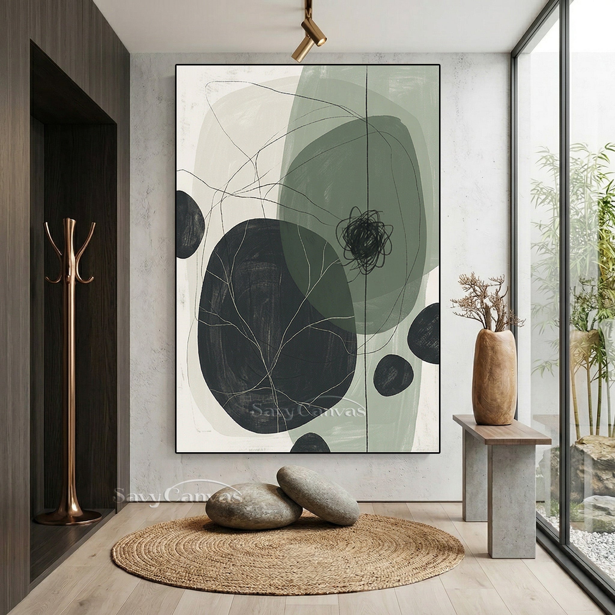 Modern Sage Green Abstract Oil Painting #SS 076