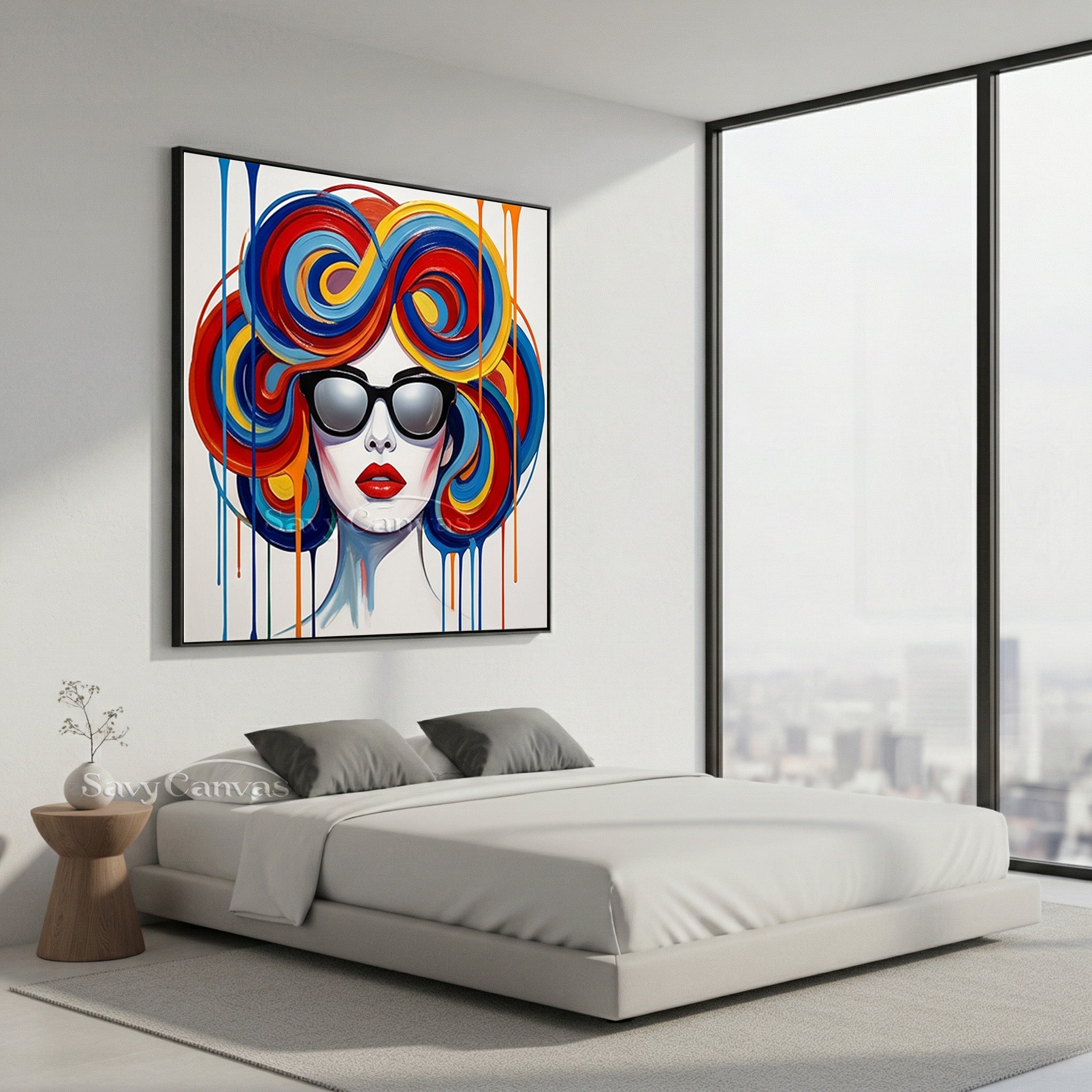 Modern Pop Art Woman Painting | Colorful Swirl Hair Wall Art #SS 116