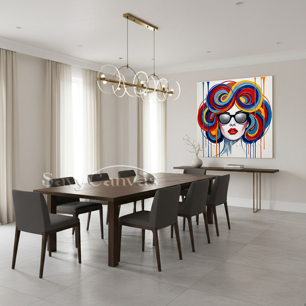 Modern Pop Art Woman Painting | Colorful Swirl Hair Wall Art #SS 116