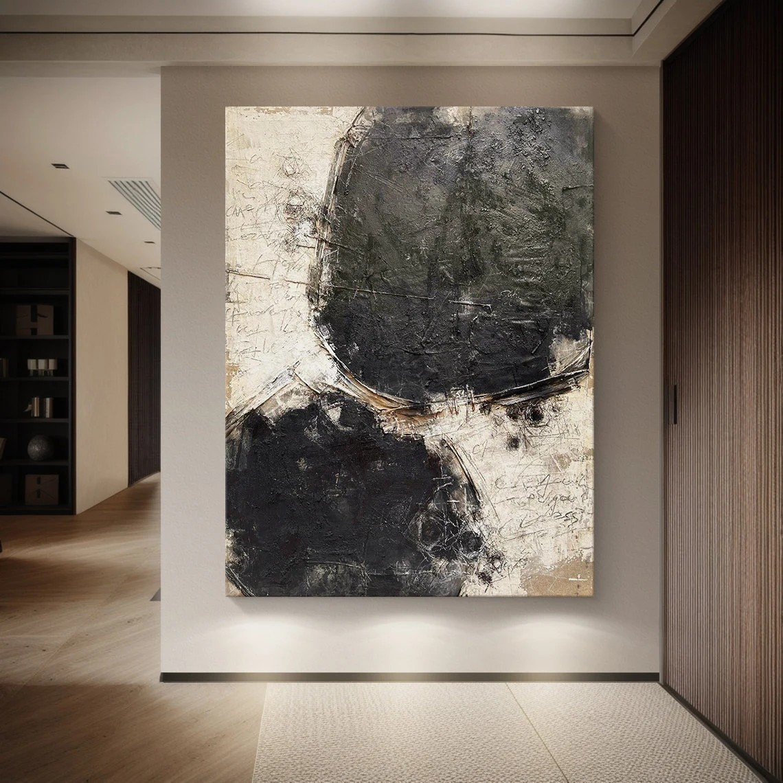 Minimalist Black and Beige Abstract Art | Large Textured Canvas Art #TC 067