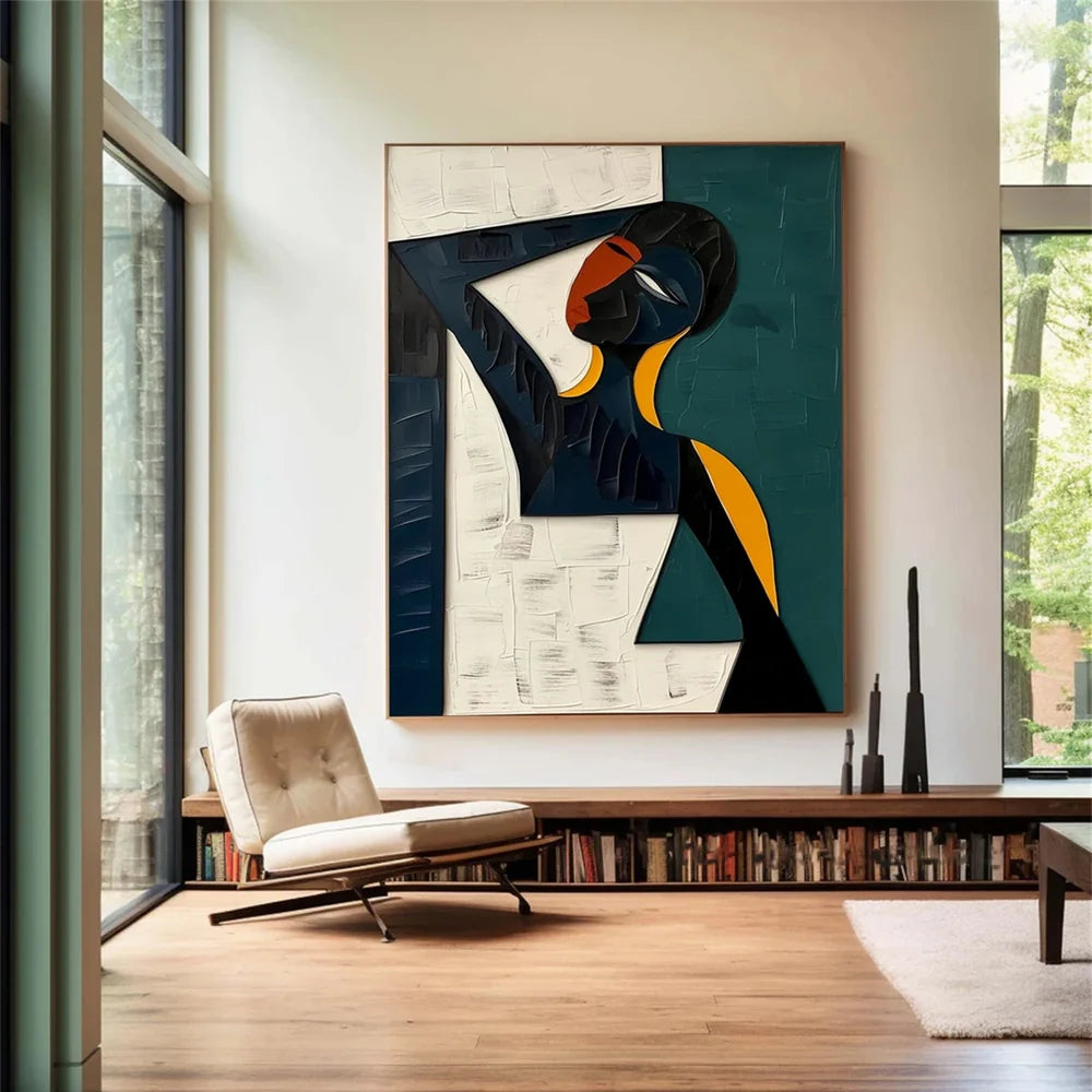 Modern African Art Inspired Abstract Woman Oil Painting - Bold Colors