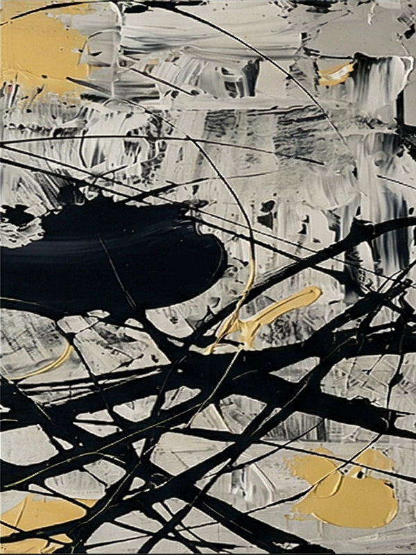 Modern Black and White Diptych Art | Set of 2 Pollock Drip Paintings #JJ 473